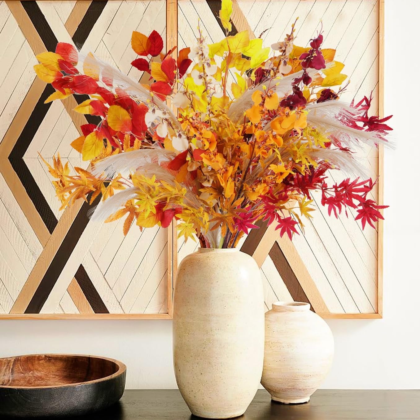 秋の草花文様 置物（花器） Amazon｜HO2NLE 10個 秋の造花 蘭 紅葉 フェイクリードセット 秋